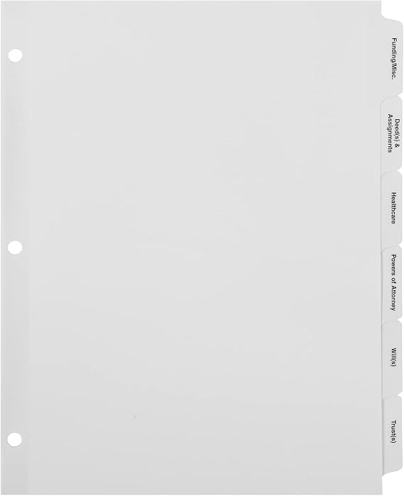 Exhibitindexes Estate Planning Dividers 6 Tabs 3 Ring Binders Made in USA