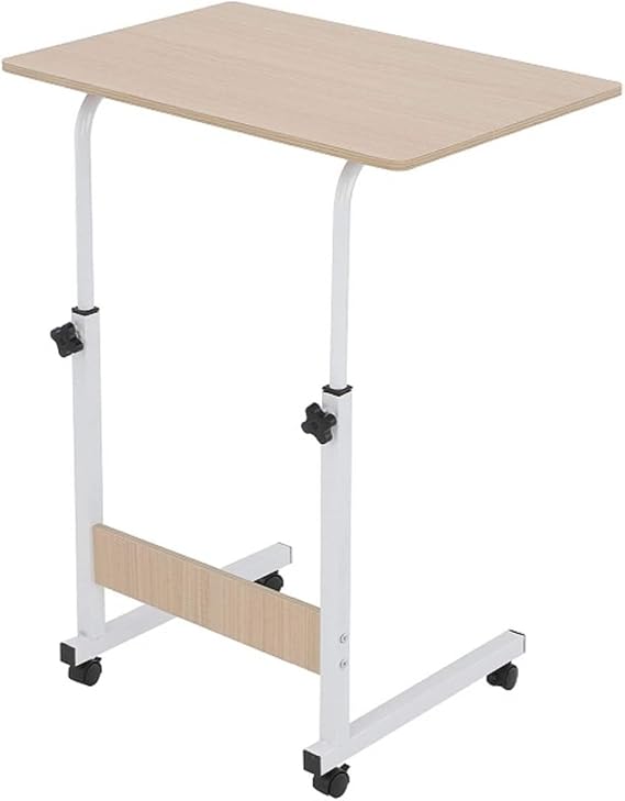 Height Adjustable Mobile Table Workstation, Rolling Overbed Multi-Use Desk with Metal Frame for Laptop, Portable Standing Desk with Castors