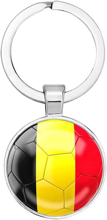 Art Attack Belgian Flag Soccer Keychain, Belgium Red Devils National Football Team Accessories History Party Favor Fan Car Key Chain Ring Pendant Charm (Silver)