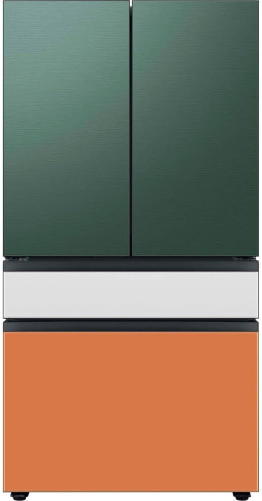 Samsung 29 Cu. Ft. Bespoke 4-Door French Door Refrigerator with Beverage Center, Morning Blue Glass Top Panel with White Glass Middle and Bottom Panels, RF29BB86004MAA