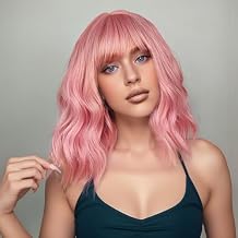 Bob Short Wavy Curly Wig for Women Synthetic Wig Cosplay Shoulder Length Bangs Bob Curly Women's Charming Synthetic Wigs Black Natural