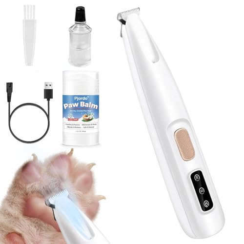 Dog & Cat Paw Trimmer with Pet Paw Balm, Low Noise Dog Face Trimmer with Led Light, 18mm-Blade Pet Hair Trimmer for Grooming Face, Rump, Eyes & Ears, Easy to Clean & Use