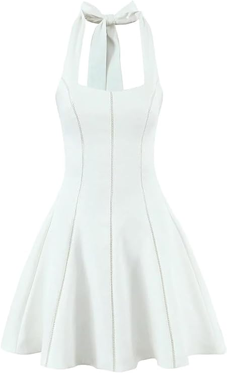 Womens Red Backless Halter Mini Dress A-Line Slim Elegant Party Gown