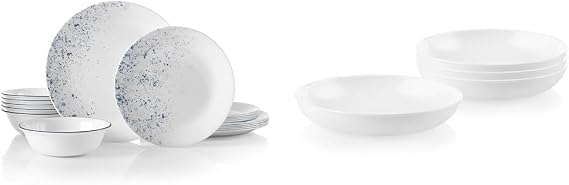 Corelle Vitrelle 18-Piece Service for 6 Dinnerware Set, Triple Layer Glass & 4-Pc Versa Bowls for Pasta, Salad and More, Service for 4, Durable and Eco-Friendly 30-Oz, Compact Stack Bowl Set