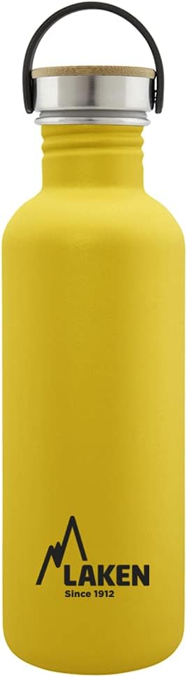 Laken Stainless Steel Bottle with Steel and Bamboo Screw Cap and Wide Mouth 1L