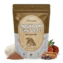 Veltracha Mushroom Chai Tea, Instant Decaf Chai Tea Powder with 6 Adaptogenic Mushrooms, Spiced Chai Latte for Energy & Focus Support, 6.35 oz 20 Servings (Classic Cocoa)