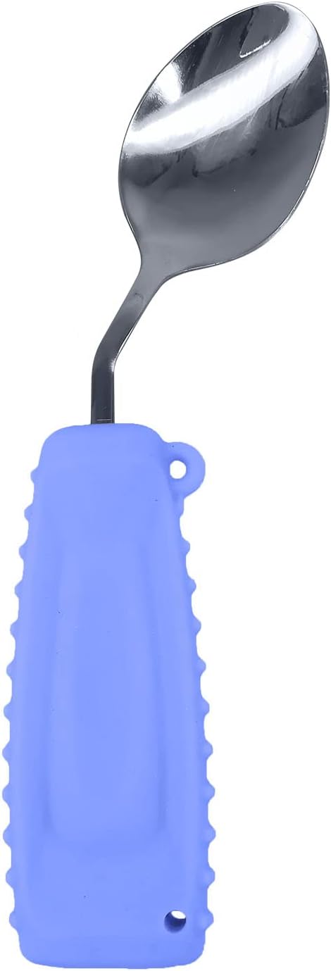 Adaptive Weighted Silverware Utensils Angled Spoon for Hand Tremors Parkinsons,Weighted Utensils with Non-Slip Easy Grip Handles for Independent Eating(Left Hand,Purple,Pack of 1)
