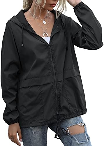 Womens Raincoats Lightweight Waterproof Windproof Adjustable Windbreaker Rain Jackets Hooded with Pockets S-XXL