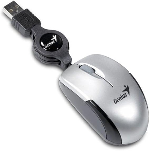 Genius Micro Traveller Laptop Optical Mouse with Scroll Wheel USB 1200 DPI 3 Buttons with Rollable Cable 74 mm Silver