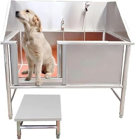 Dog Bathtub - Professional Stainless Steel Dog Washing Station, Non-Skid Grooming Tub with Faucet, Floor Grate and Drain Kit, 39in