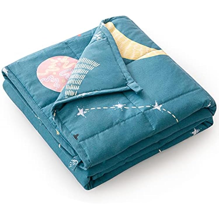 Mr. Sandman 5 lbs Weighted Blanket for Twin Size Bed, Perfect for 40-60lb Breathable Cotton Heavy Blanket with Premium Glass Beads - 36 x 48 Star Moon Blue