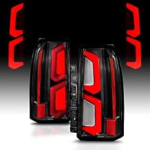 AmeriLite for 2015-2020 Chevy Tahoe Suburban [Full LED] Neon C-Type Dual Light Bar Black Replacement Taillights Assembly Pair - Passenger and Driver Side