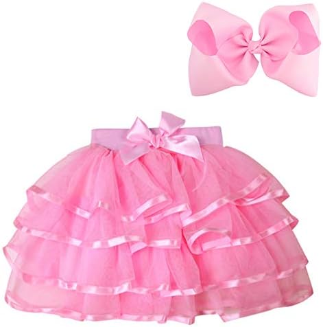 BGFKS 4 Layered Tulle Tutu Skirt for Girls with Hairbow or Birthday Sash,Girl Ballet Tutu Skirt