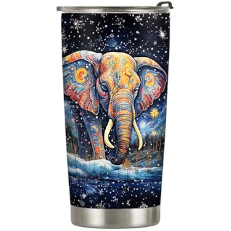64HYDRO 20oz Starry Christmas Elephant Tumbler, Gifts for Elephants Lovers, Coffee Tumbler for Women, Stainless Steel Double Wall Vacuum Insulated Coffee Mug, Travel Cup with Lid - Q