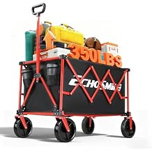 EchoSmile Collapsible Foldable Wagon Cart with 350lbs Weight Capacity, Heavy Duty Folding Utility Sport Wagon with Removeble Wheels for Camping,Grocery,Garden,Beach,Black