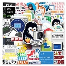 Programmer Stickers 50 Pcs Vinyl Cartoon Hackers Sticker for Water Bottle Laptop Scrapbook Skateboard Car Bike Notebook Luggage Phone,Waterproof Funny Engineers Programming Decals for Teens Adults