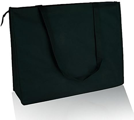(6 Pack) Set of 6- Reusable Non Woven Jumbo Zippered Tote Bag (Black)