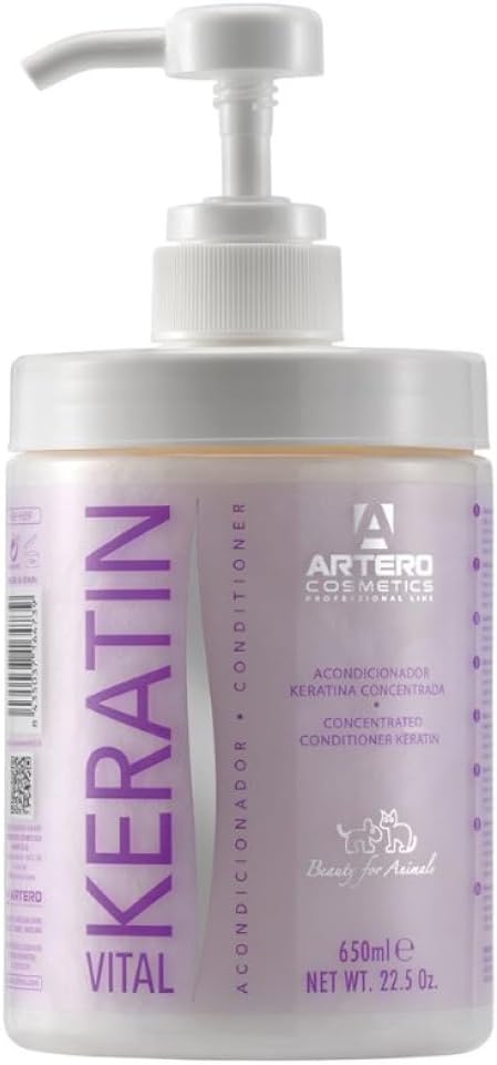 Artero Keratin Vital Conditioner for Dogs and Cats Deep Repair and Hydration with Keratin and Vitamin Complex Restores Dry or Damaged Coats, 22.5 fl oz