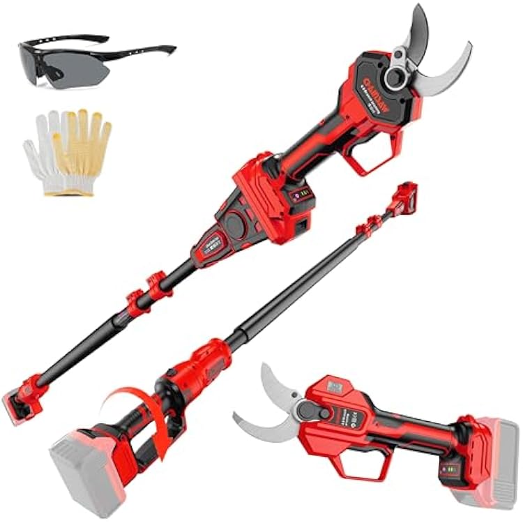 2-IN-1 Electric Pole Pruning Shears Cordless Compatibility with Milwaukee 18V Battery, 1.6 Cutting Diameter Pruner, 14.8 FT MAX Extension Pole SawsNO BAT