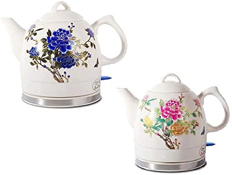 FixtureDisplays Ceramic Electric Kettle with Peony Flower Pattern Two-Tone 15000-NEW-2D