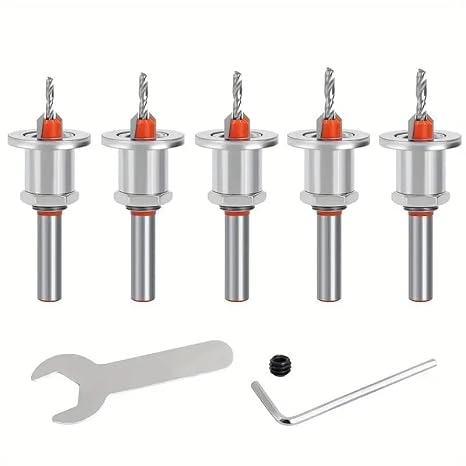 Adjustable Countersink Drill Bit Set 90 Degree Tungsten Carbide Woodworking Bits for Deep Hole Cutting Low Friction Stop Screw Countersink Drill Bit for Wood Center Drill Bit Set