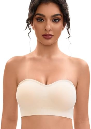 Strapless Bras for Women-Push-Up Non-Slip Bandeau Bra,Seamless Wirefree Padded Tube Top Convertible Straps