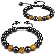 Ablethe Mens Protection Bracelet, Beads Tiger Eye Bracelet for Men - 10mm Handmade Adjustable Braided Rope Gemstone Bracelets with Natural Stone Black Obsidian