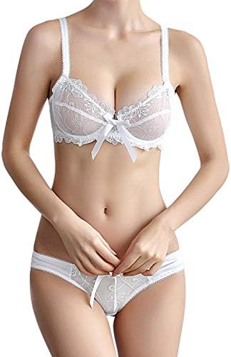 Womens Lingerie Thin Transparent Flower Lace Bra and panty Set