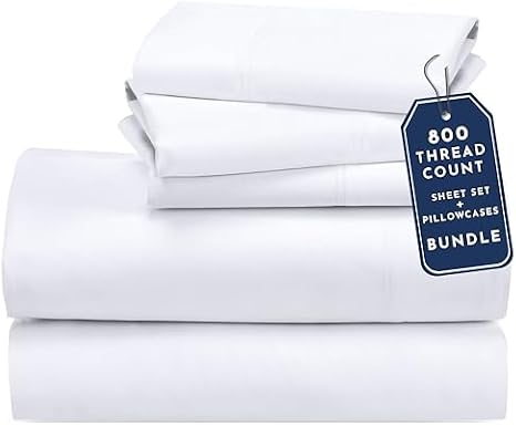 California Design Den Bedding Bundle - Twin Sheet Set with 3 Pillowcases, 800 Thread Count, 100% Cotton Sateen (White)