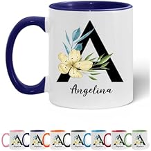 Custom Coffee Mug - Personalized Ceramic Cups with Initial Letter Name, Photo or Text - Customized Monogram Mug with Picture - Gift for Women Men - 11oz & 15oz - Taza Personalizada Inicial, Blue