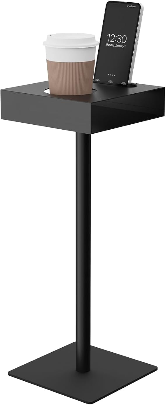 Yawinhe Metal Square Side Table,Small Pedestal Drink Table,Black,1 Pack
