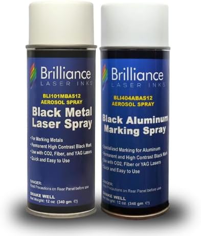 BRILLIANCE LASER INKS 12oz Black and Aluminum Aerosol Laser Marking Spray Anti Clog Permanent Metal Engraving Aerosol Compatible with Fiber, YAG, Diode, and CO2 Engraver Machine