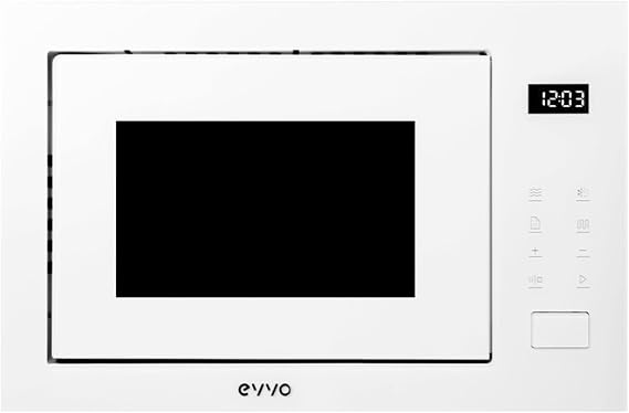 EVVO Mi45 Glass Wh Integrated Microwave Oven Grill, 1200W, 25L Capacity, 8 Functions, Stainless Steel, Digital Display, Touch Panel, Child Lock, Timer 60 Min, White