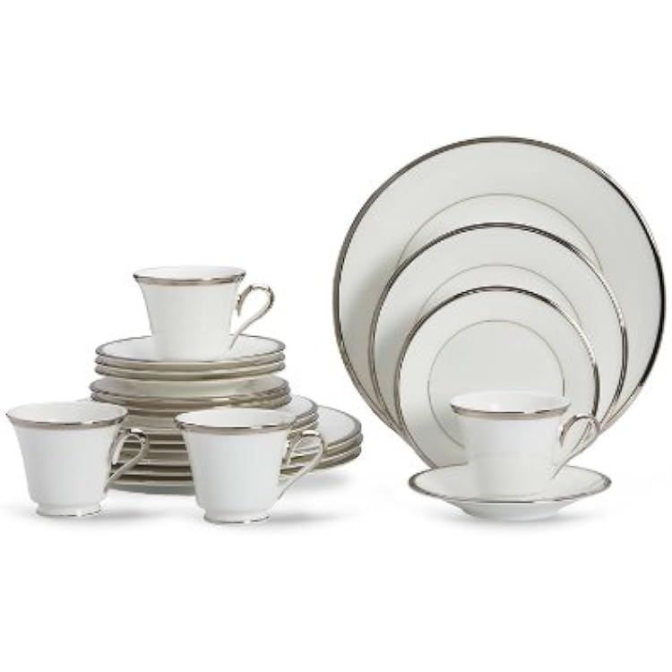 Lenox Solitaire White Platinum-Banded Bone China 20-Piece Dinnerware Set, Service for 4