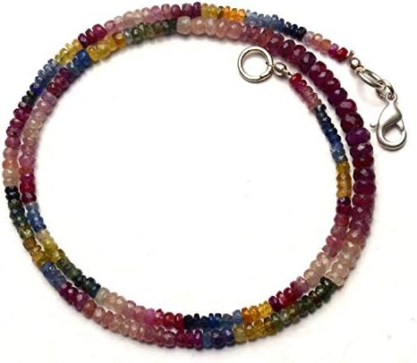 18 inch strand natural multi sapphire 3-5 mm rondelle faceted beads natural multi sapphire 3 to 5mm faceted rondelle beads 18" full strand multicolor sapphire beads finished necklace fine quality
