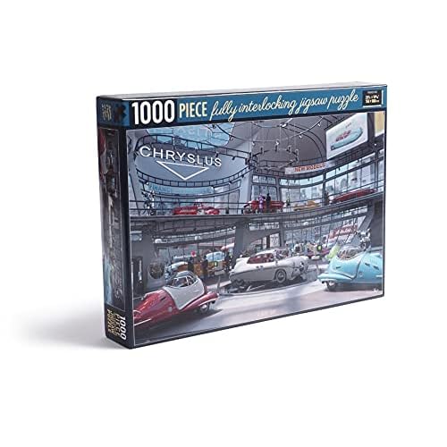 Fallout 1000-Piece Jigsaw Puzzle - Depicting The Chryslus Showroom After All The Hustle and Bustle, Full of automated sentries Guarding The New Chryslus Vehicles Busy Night