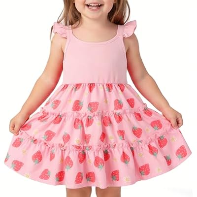 Toddler Girl Summer Dress Kids Sleeveless Holiday Hawaiian Dress Printed Ruffle Sundress Tiered Boho Beach Dresses