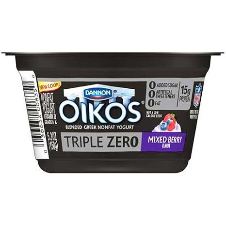 Oikos Organic Triple Zero Mixed Berry Nonfat Greek Yogurt, 5.3 Ounce -- 12 per case.