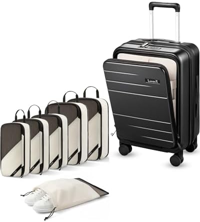 LUGGEX Carry On Luggage and 6 Set Travel Packing Cubes Bundle Travel Essentials