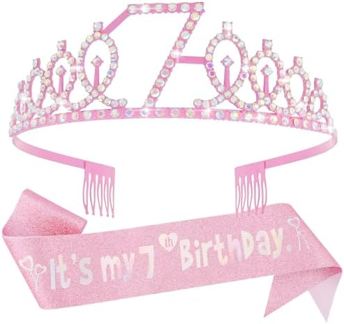 Canitor Birthday Decorations for Girls Birthday Girl Crown Tiara Sash Set Birthday Headband Gift
