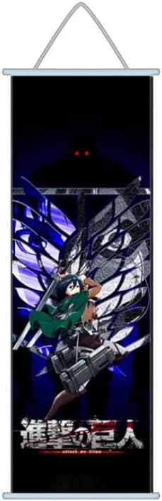 hanaiette 1pc Premium Wall Art Hanging Poster,Attack On Titan Canvas Painting with Scroll Wood Hanger Decor For anime lovers (style1)