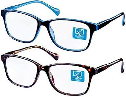 K KENZHOU Blue Light Blocking Computer Glasses 2 Pack Anti Eye Eyestrain Unisex(Men/Women) Glasses with Spring Hinges UV Protection (Twilight and Blue)