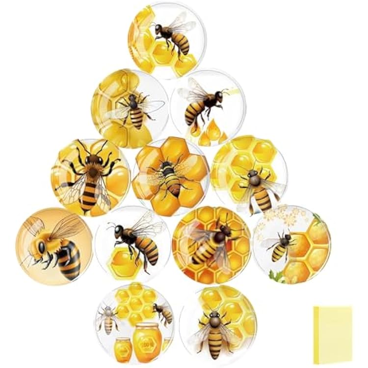 12Pcs Refrigerator Magnet Fridge Sticker - Round Bees Glass Fridge Decoration, Office Whiteboard Magnet, Cabinet Magnet, Funny Fridge Magnet, Dishwasher Magnet100 SheetsPad Self-Stick Note Pads