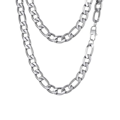 PROSTEEL 316L Stainless Steel Figaro Cuban Chain Necklace for Men, Black18K Real Gold Plated, 4567.591013mm, 14inch-30inch, Come with Box