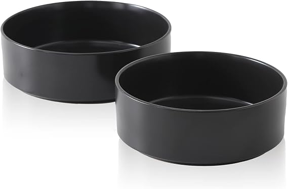 Stone Lain Celina Stoneware 2-Piece Serving Bowl Set, Black Bowls, Minimalist Dinnerware, Dish Set, Tall Rim, Microwave & Dishwasher Safe, Casual Tableware
