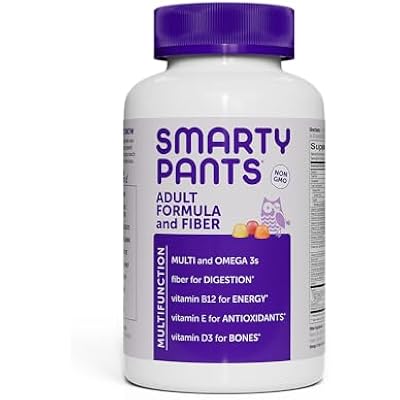 SmartyPants Fiber Supplement & Multivitamin for Men & Women: Multivitamin Fiber Gummies with Vitamin D3, C, Vitamin B12, B6, A, K & Zinc, Omega 3 Fish Oil EPADHA, Biotin, 180 Count 30 Day Supply
