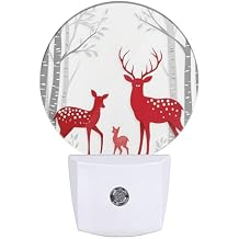 Deer Plug in Night Light Red Christmas Deer Birch Tree Winter Trunk Antler Wildlife Xmas Plug-in Nightlight Auto Sensor LED for Boys Girls Men Women Bedroom Bathroom Decor, LEDLAMP3009
