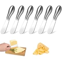 Spreader Knife Set,6-Piece Cheese and Butter Spreader Knives, Stainless Steel, Gifts for Father's Day/Christmas, Birthday/Parties, Wedding/Anniversary and Thanksgiving Day (6 Silver Round Cheese Knife Set)