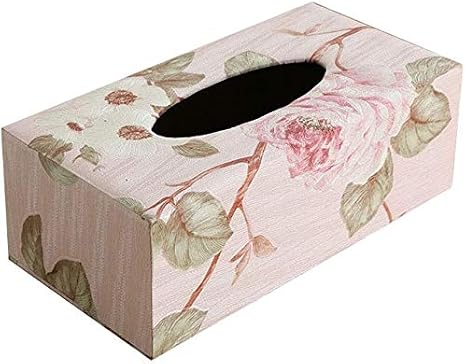 Elegant Rectangular Pink Rose Designed Wooden Tissue Box Cover (24 * 12 * 8.5cm)