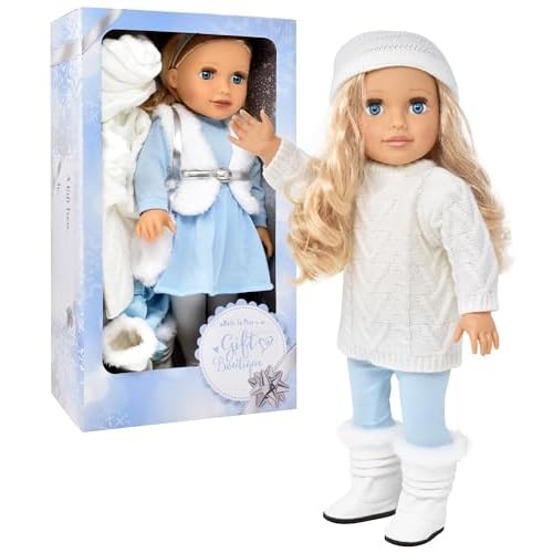 18 Inch Girl Doll with Clothes Set in Gift Box, Fashion Princess Doll with Beautiful Long Blond Hair Blue Eyes with 2 Outfits, Boots and Accessories for Girls and Kids